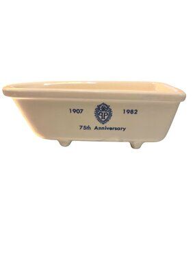The Plaza Hotel 75th Anniversary Ceramic Bathtub Soap Dish White Blue 1907-1982